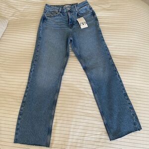 Zara Medium Blue High-Rise Straight Jeans